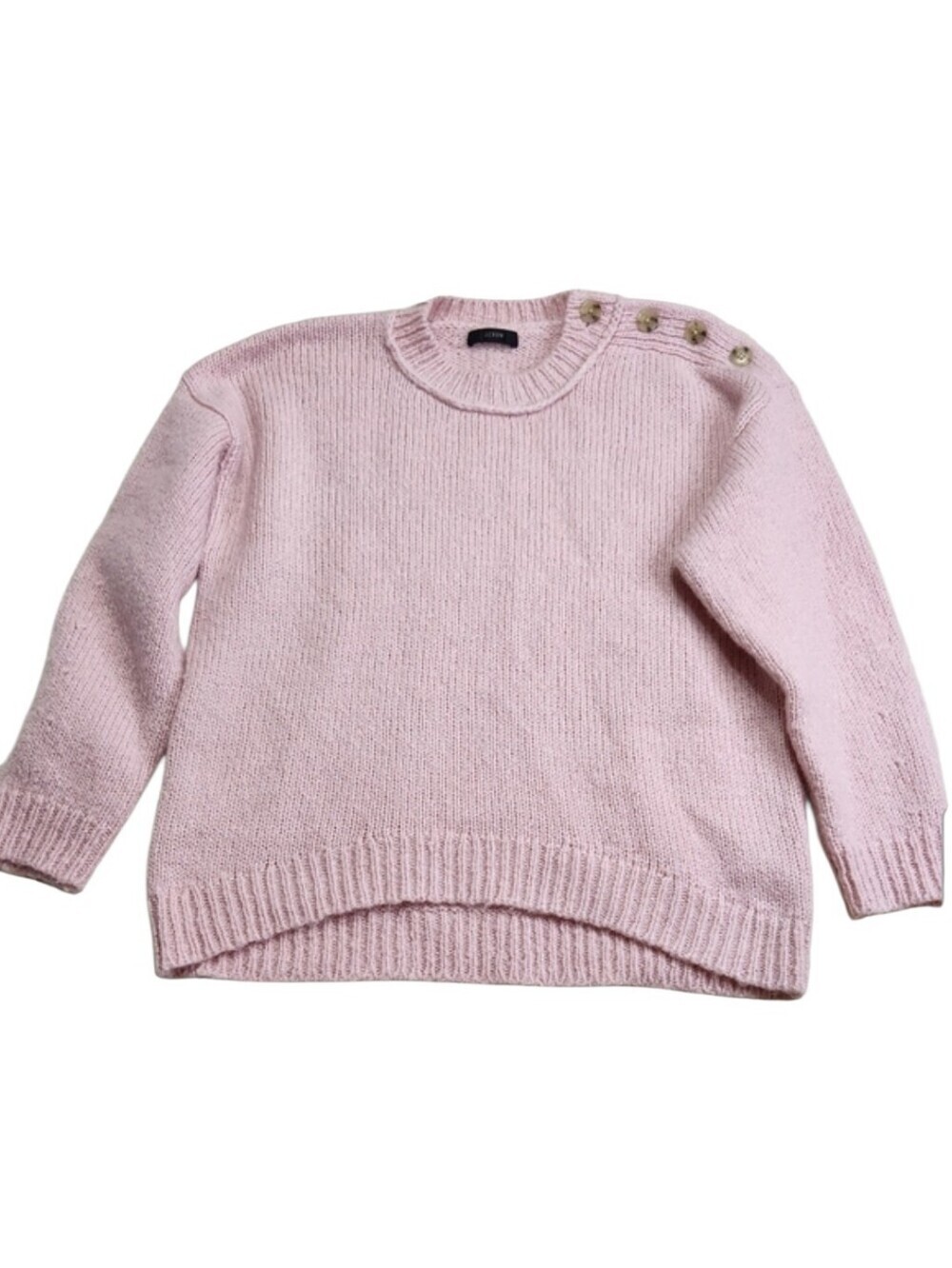 J. CREW Button Shoulder Crew neck Sweater Pale Blush (Large/XL) Alpaca/Wool Blnd